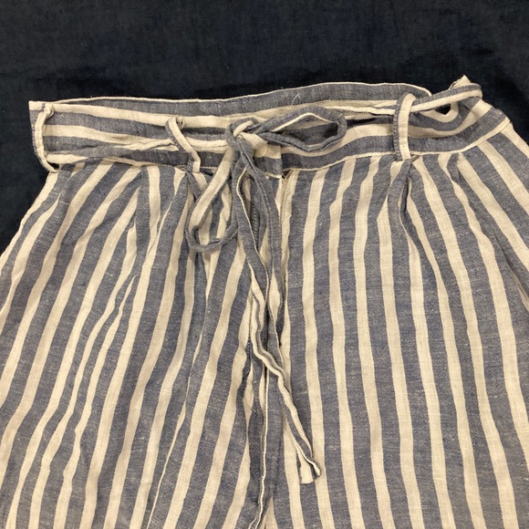OFFON Cropped Belted Striped Blue White Linen Pants size small - Picture 3 of 5